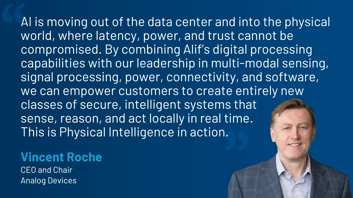 Analog Devices CEO Vincent Roche in the official acquisition announcement graphic