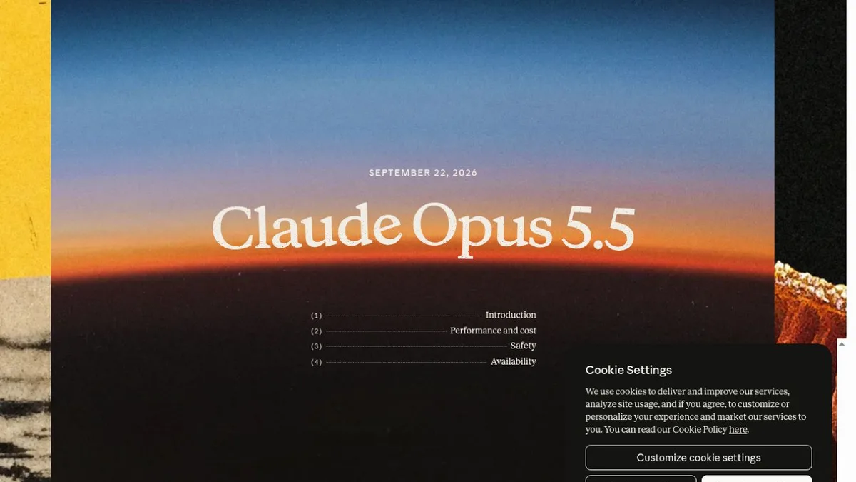 Anthropic's official Claude Opus 5.5 announcement page showing the new model release