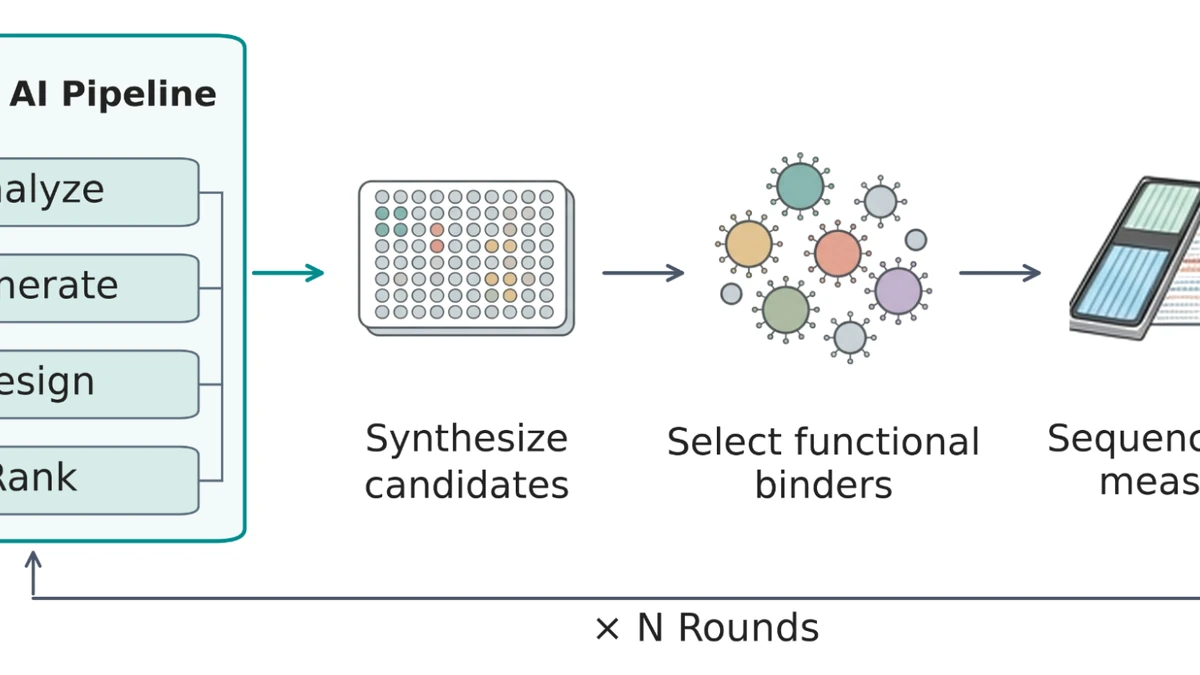 Diagram of Google's closed-loop AI-agent workflow for designing, synthesizing, and testing aptamers