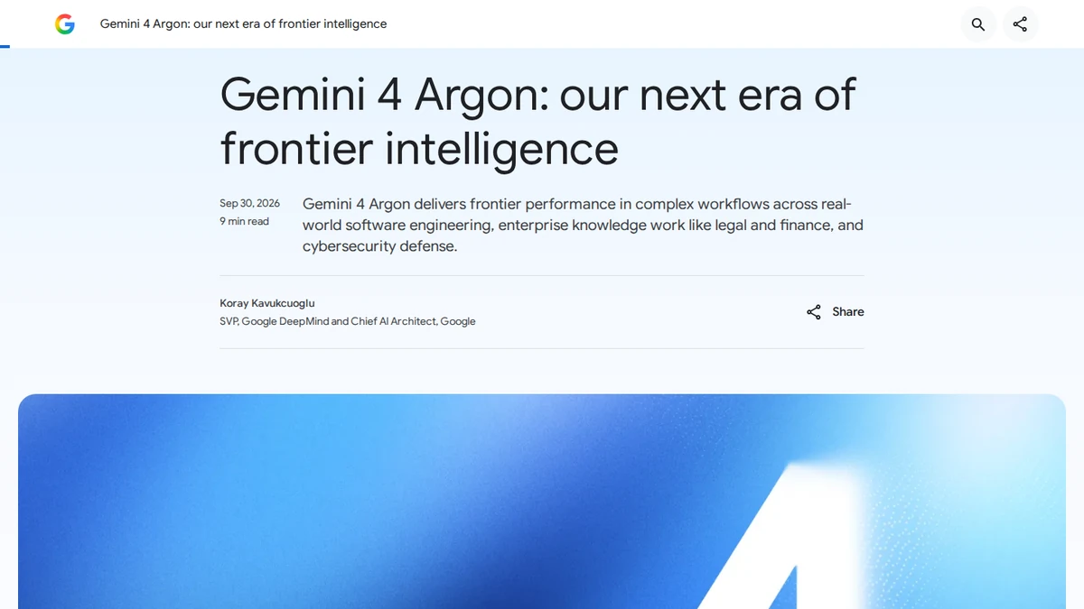 Google's official page announcing Gemini 4 Argon