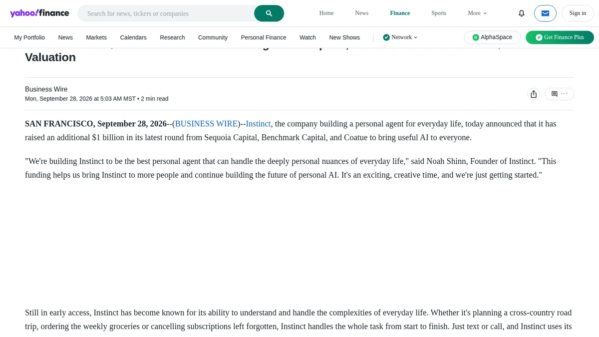 Instinct announces a $1 billion Series C round