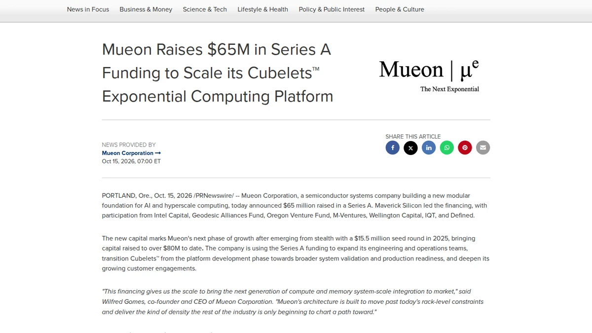 Mueon's announcement of a $65 million Series A for its Cubelets computing platform