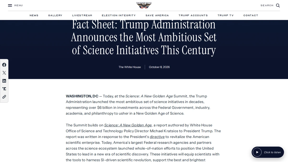 White House fact sheet listing NVIDIA's $1 billion commitment among science-industry partners