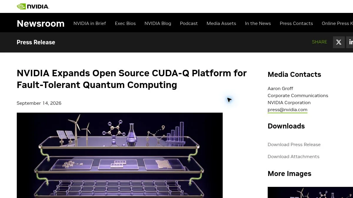 NVIDIA CUDA-Q Logical quantum-computing platform visual on an official press-release page