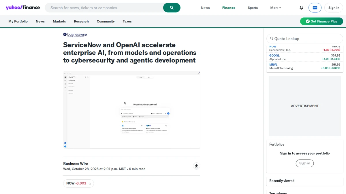 Syndicated ServiceNow and OpenAI enterprise AI partnership release