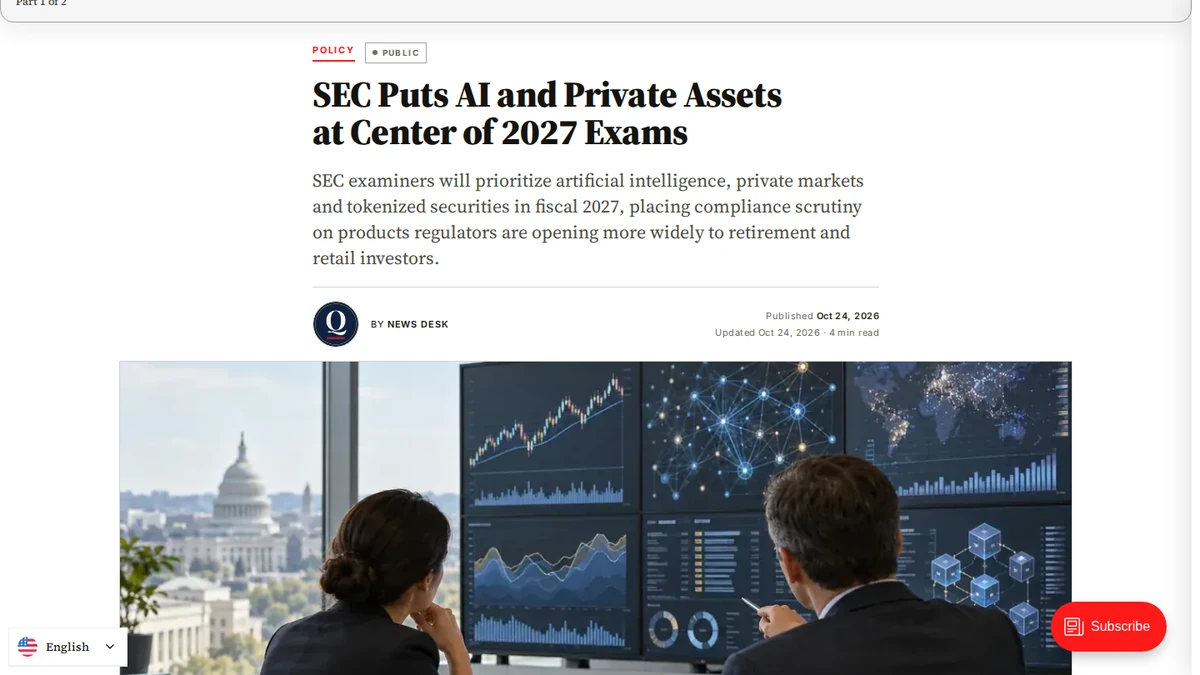 Report explaining the SEC’s artificial-intelligence examination priorities for fiscal 2027