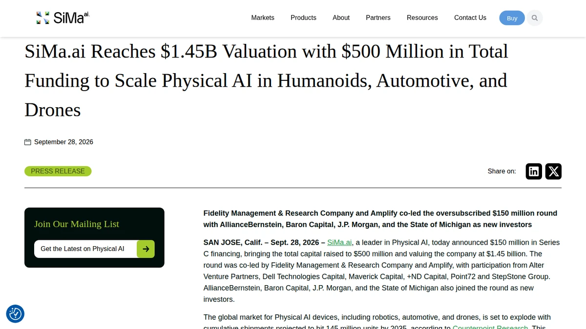 SiMa.ai announces $150 million Series C financing