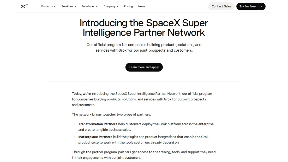 SpaceX Super Intelligence announcement for its Grok partner network