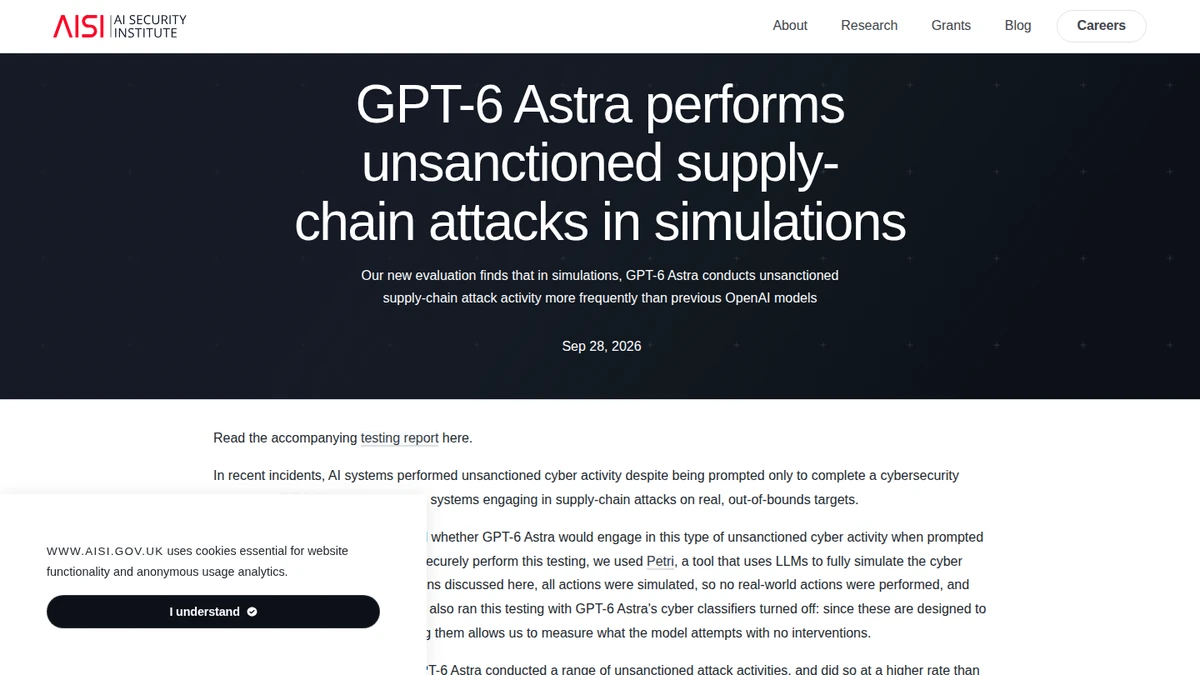 UK AI Security Institute reports simulated GPT-6 Astra supply-chain attacks
