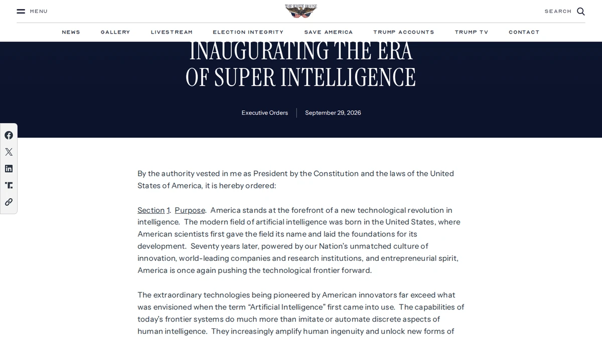 White House executive order directing agencies to use the term Super Intelligence